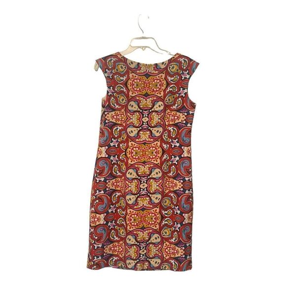 ILE New York Dress Size 8 Red Pink Blue Graphic Cap Sleeve Stretch - Picture 2 of 9